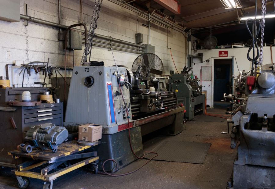 Engineering workshop with lathes and machining equipment